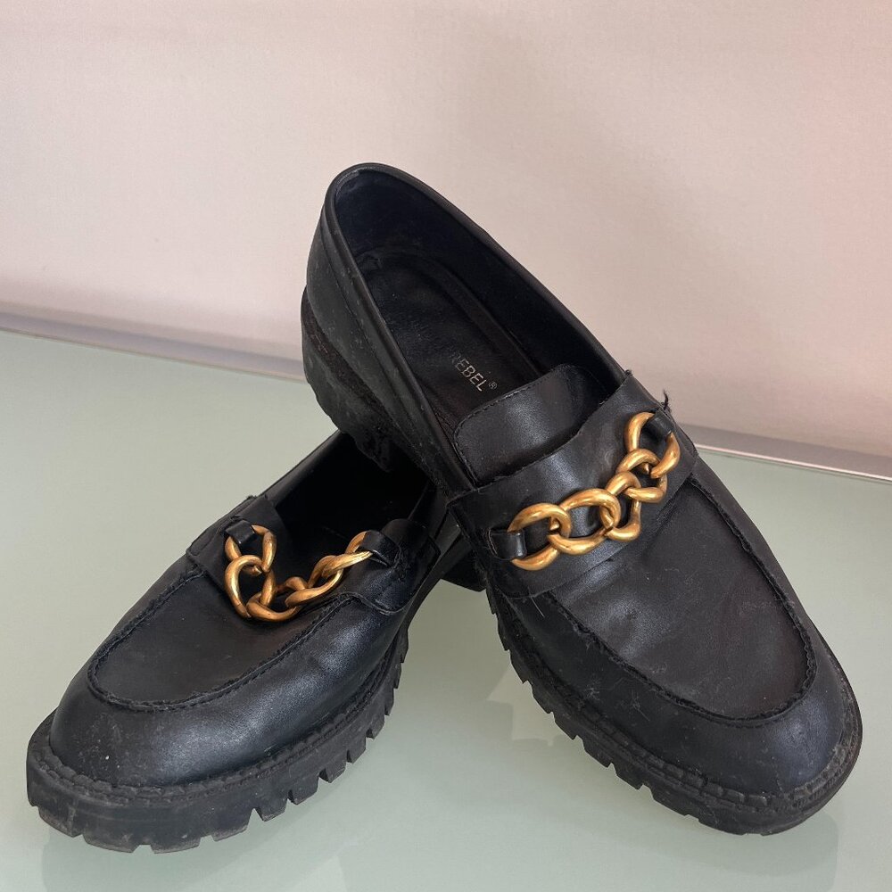 Black gold chain loafers UK5
